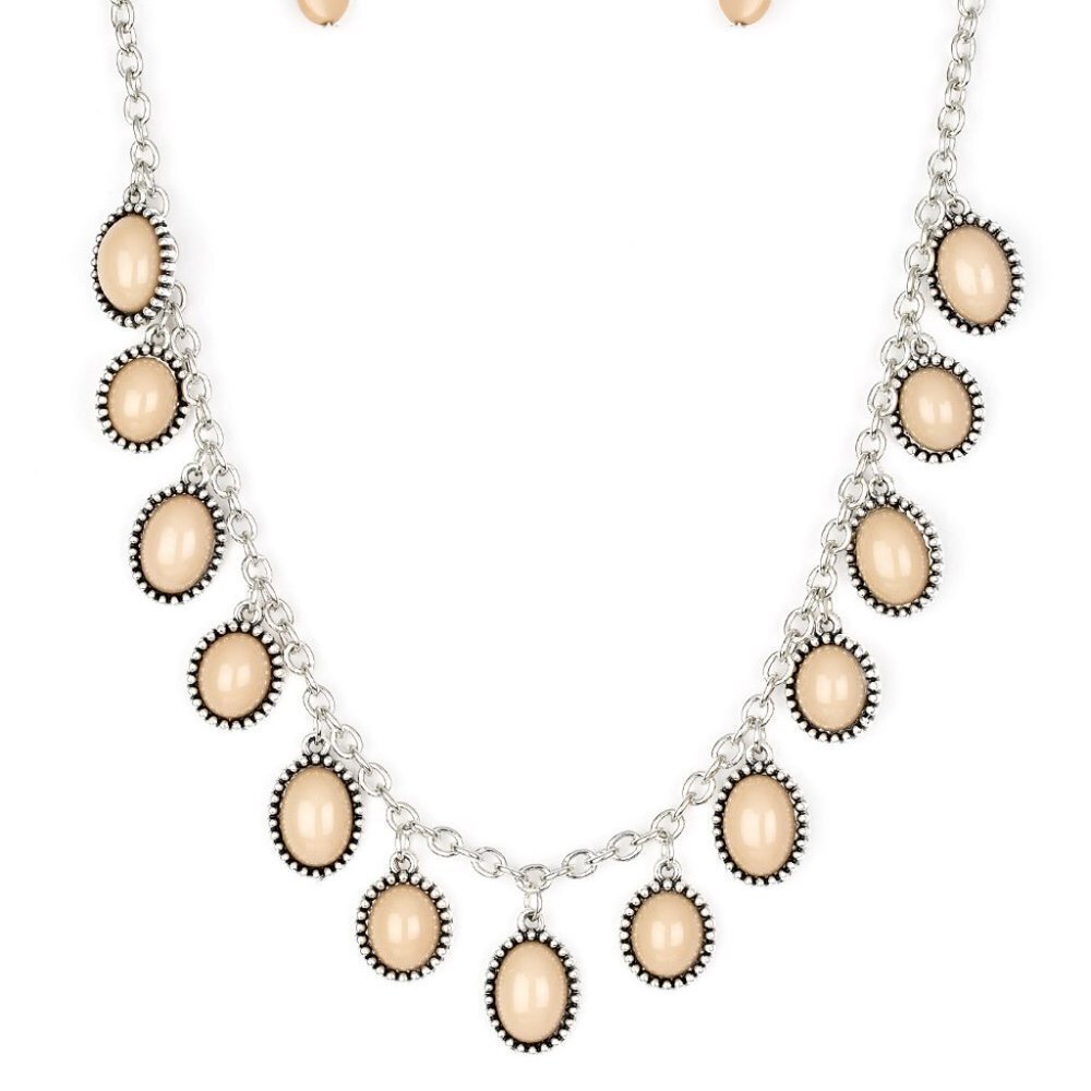 🆕 MAKE SOME ROAM BROWN TAN BEAD SILVER FRAME NECK - Picture 1 of 4